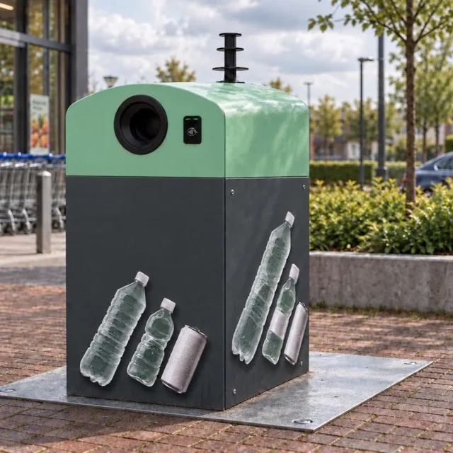 De TITAN buiten op een inwerpzuil van een ondergrondse container